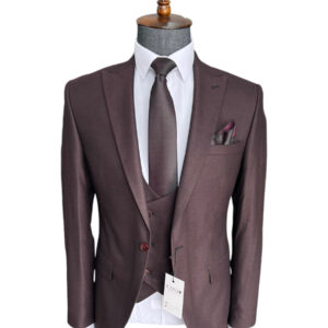 Costum Bronte vișiniu texturat, 3 piese, slim fit